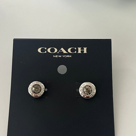NWT Coach Open Circle Stone Stud Earrings - Silver - Picture 2 of 3